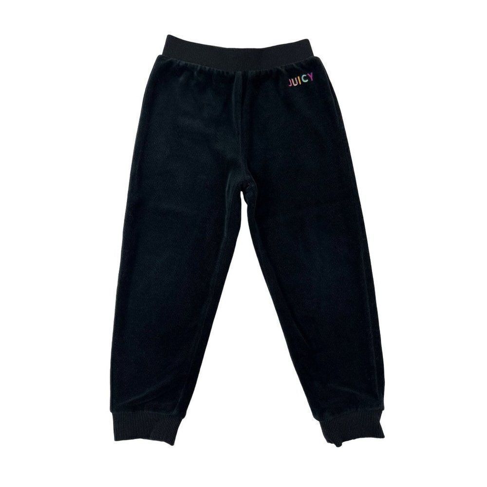 Juicy Couture Little Girls Velour Logo Jogger Pant Cuffed Sweatpant Black 4T